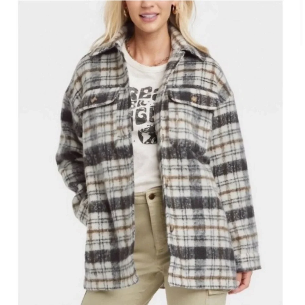 Universal Thread Wool Blend Plaid Shacket – Tan Black – XS NWT - Picture 1 of 6